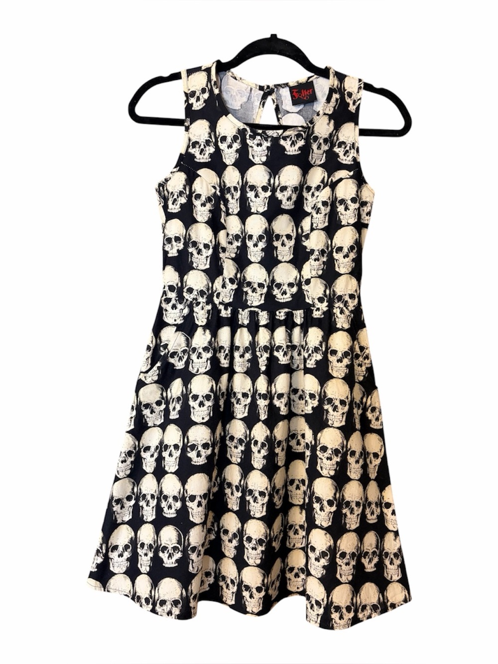 NWOT Folter Clothing All Over Skull Print Fit and Flare Mini Dress Size XS
